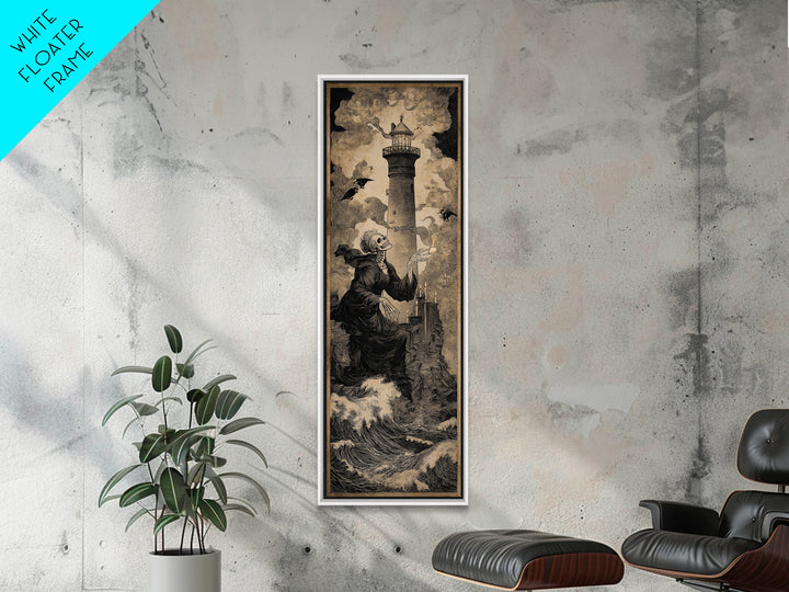 The Cursed Lighthouse, Danse Macabre Art, Tall Narrow Wall Art, Macabre Wall Art, Framed Canvas Print, Halloween Decor