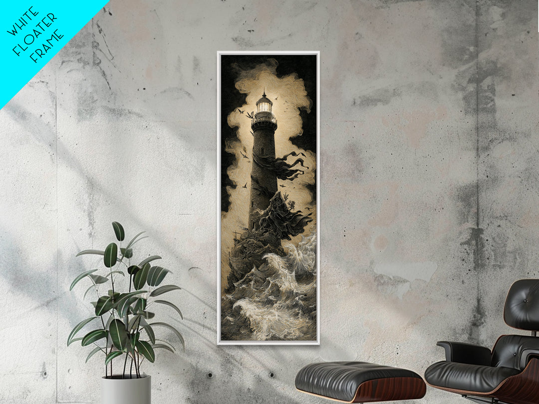 The Cursed Lighthouse, Baroque Witchcraft Art, Tall Narrow Wall Art, Macabre Wall Art, Framed Canvas Print, Halloween Wall Art