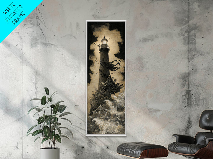 The Cursed Lighthouse, Baroque Witchcraft Art, Tall Narrow Wall Art, Macabre Wall Art, Framed Canvas Print, Halloween Wall Art