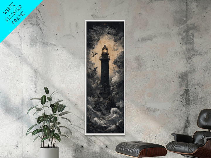 The Cursed Lighthouse, Dark Romantic Horror Art, Tall Narrow Wall Art, Macabre Wall Art, Framed Canvas Print, Halloween Wall Art