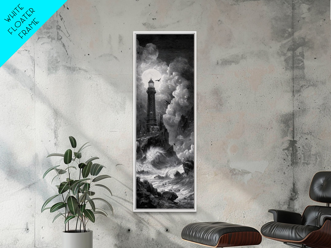 The Cursed Lighthouse, Architectural Etching Art, Tall Narrow Wall Art, Macabre Wall Art, Canvas Print, Halloween Wall Art