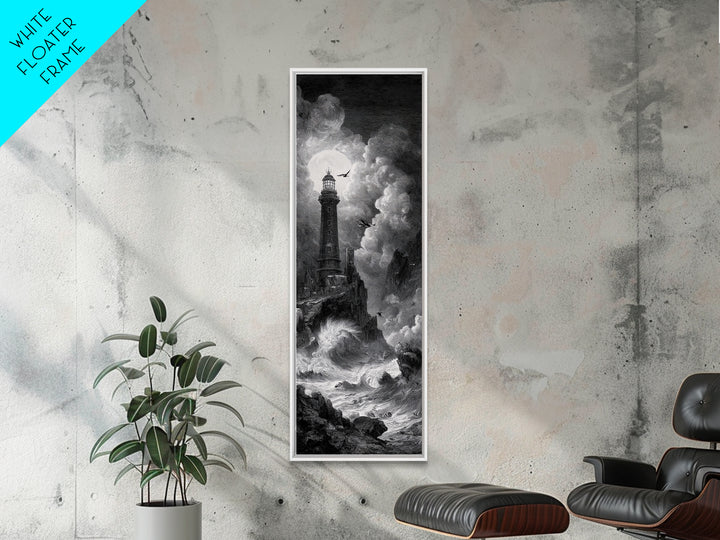 The Cursed Lighthouse, Architectural Etching Art, Tall Narrow Wall Art, Macabre Wall Art, Canvas Print, Halloween Wall Art