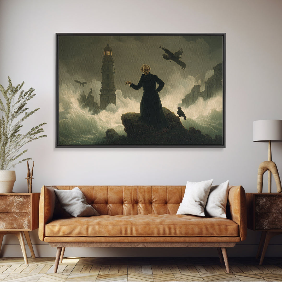 The Cursed Lighthouse, Romantic Gothic Landscape, Landscape Wall Art, Dark Halloween Decor, Canvas Print, Halloween Wall Art