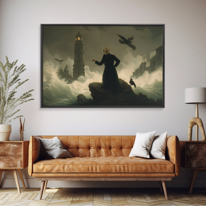 The Cursed Lighthouse, Romantic Gothic Landscape, Landscape Wall Art, Dark Halloween Decor, Canvas Print, Halloween Wall Art