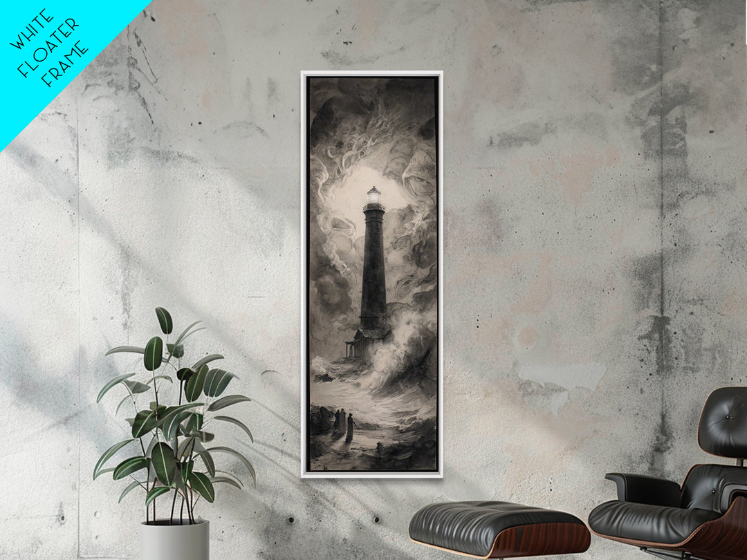 The Cursed Lighthouse, Symbolist Dream Art, Tall Narrow Wall Art, Macabre Wall Art, Framed Canvas Print, Halloween Wall Art