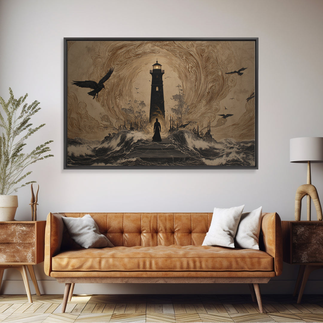 The Cursed Lighthouse, Symbolist Gothic Landscape, Landscape Wall Art, Dark Fantasy Wall Art, Canvas Print, Halloween Wall Art