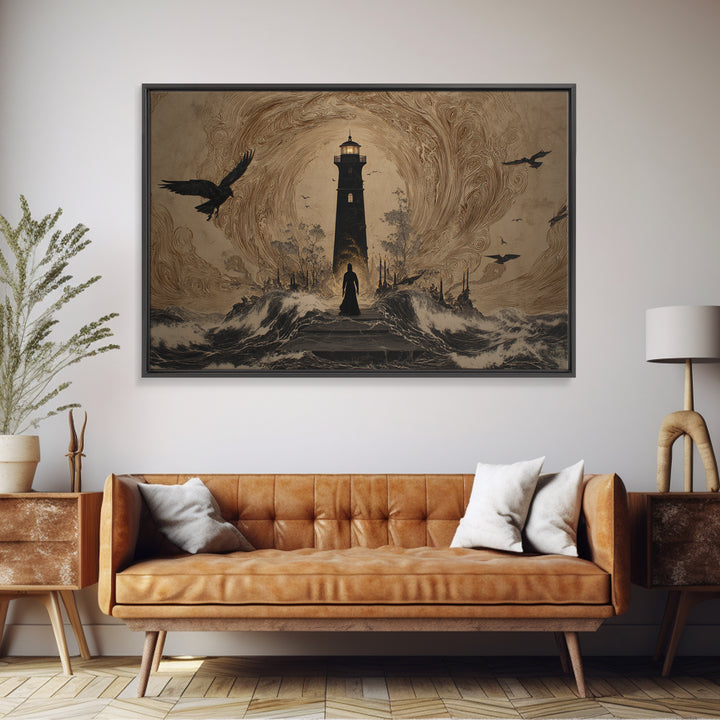 The Cursed Lighthouse, Symbolist Gothic Landscape, Landscape Wall Art, Dark Fantasy Wall Art, Canvas Print, Halloween Wall Art