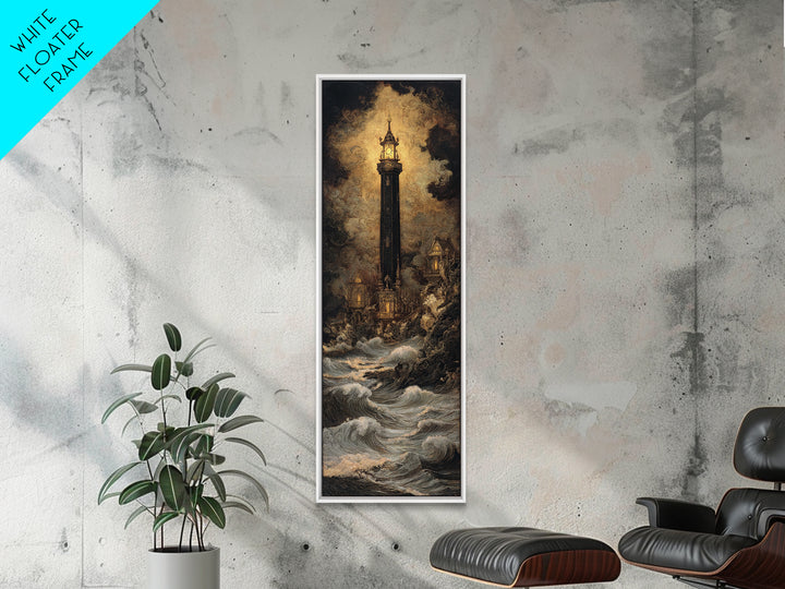 The Cursed Lighthouse, Ornate Symbolist Art, Tall Narrow Wall Art, Dark Halloween Decor, Framed Canvas Print, Halloween Wall Art