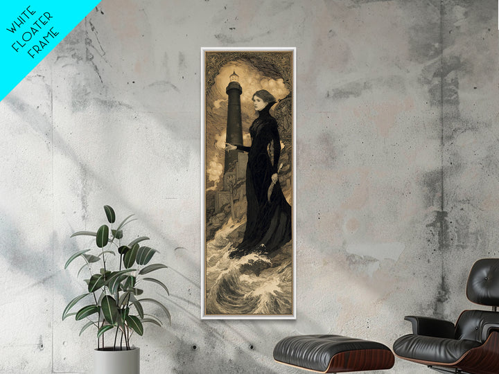 The Cursed Lighthouse, Symbolist Death Art, Tall Narrow Wall Art, Gothic Horror Wall Art, Framed Canvas Print, Halloween Wall Art