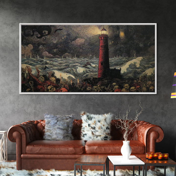 The Cursed Lighthouse, Grotesque Carnival Art, Wide Panoramic Art, Dark Fantasy Wall Art, Canvas Print, Halloween Wall Art