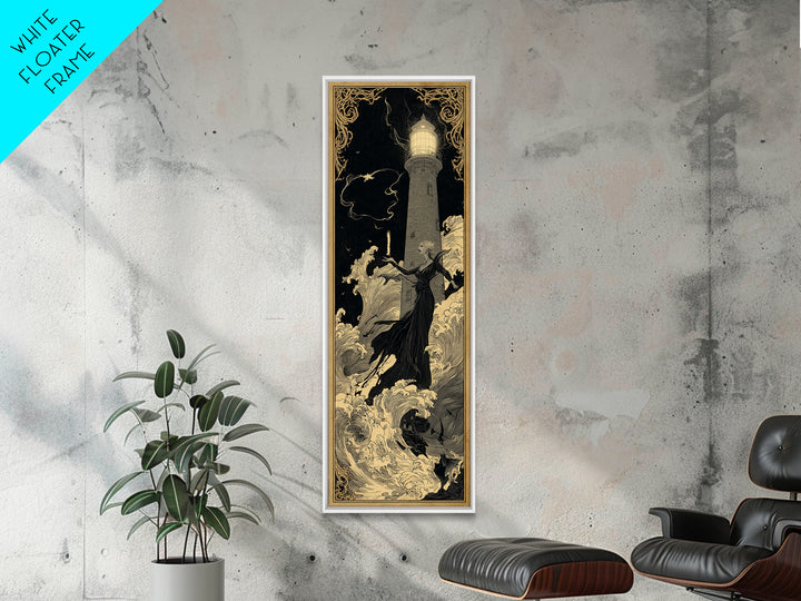 The Cursed Lighthouse, Decadent Line Art, Tall Narrow Wall Art, Dark Halloween Decor, Canvas Print, Halloween Wall Art