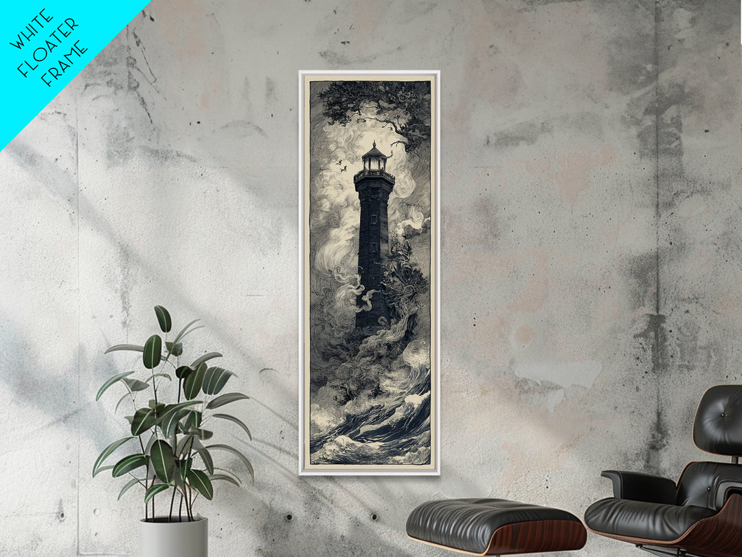 The Cursed Lighthouse, Gothic Storybook Art, Tall Narrow Wall Art, Macabre Wall Art, Canvas Print, Halloween Wall Art