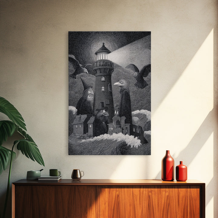 The Cursed Lighthouse, Victorian Macabre Art, Vertical Wall Art, Gothic Horror Wall Art, Framed Canvas Print, Halloween Wall Art
