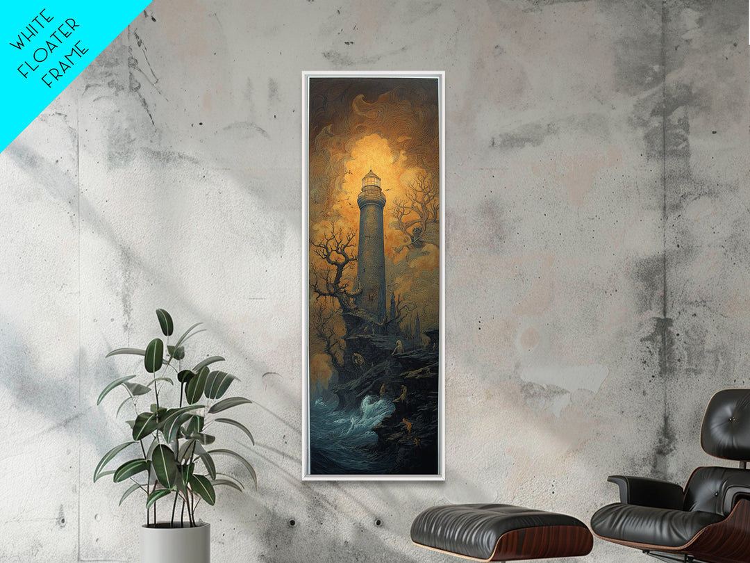The Cursed Lighthouse, Surreal Apocalyptic Art, Tall Narrow Wall Art, Gothic Horror Wall Art, Framed Canvas Print