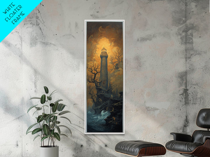 The Cursed Lighthouse, Surreal Apocalyptic Art, Tall Narrow Wall Art, Gothic Horror Wall Art, Framed Canvas Print