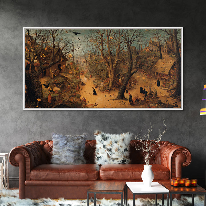 The Witch'S Forest, Northern Renaissance Horror, Wide Panoramic Art, Gothic Horror Wall Art, Framed Canvas Print