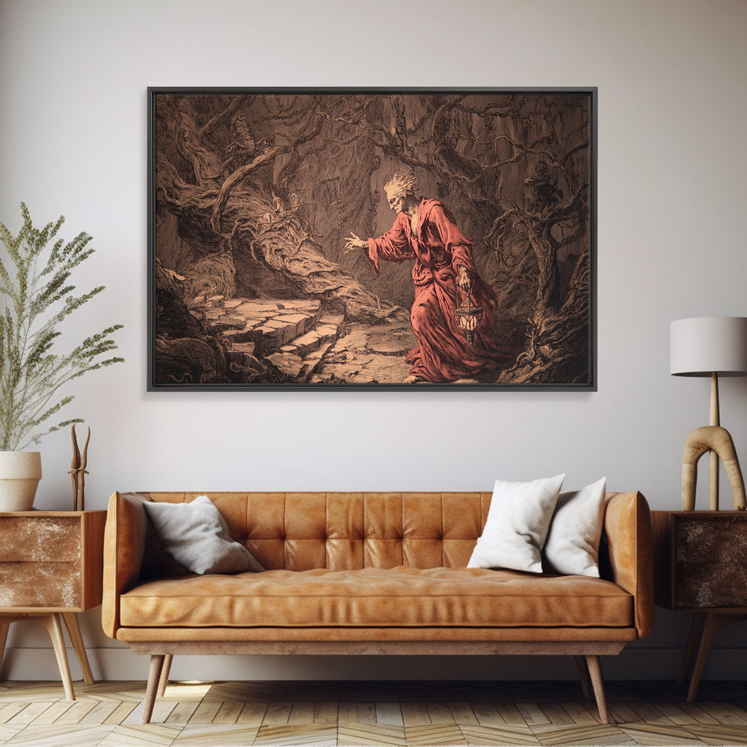 The Witch'S Forest, Architectural Etching Art, Landscape Wall Art, Dark Fantasy Wall Art, Framed Canvas Print