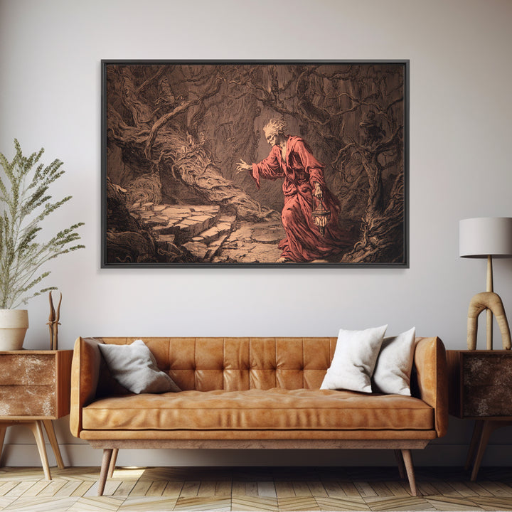 The Witch'S Forest, Architectural Etching Art, Landscape Wall Art, Dark Fantasy Wall Art, Framed Canvas Print