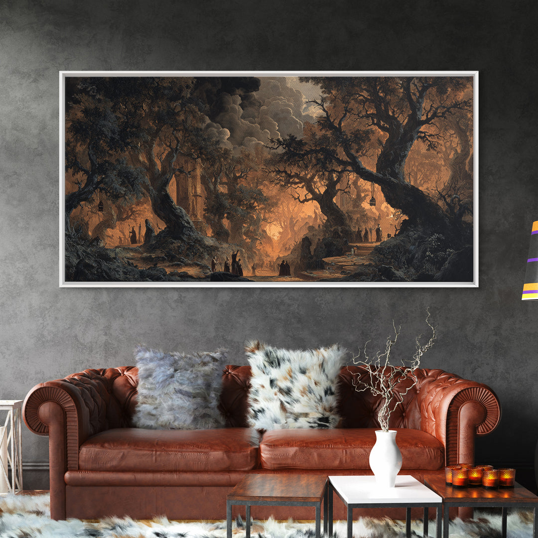 The Witch'S Forest, Apocalyptic Romantic Art, Wide Panoramic Art, Gothic Horror Wall Art, Canvas Print, Halloween Wall Art