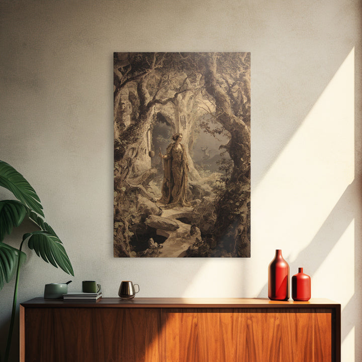 The Witch'S Forest, Ornate Symbolist Art, Vertical Wall Art, Dark Fantasy Wall Art, Framed Canvas Print, Halloween Wall Art