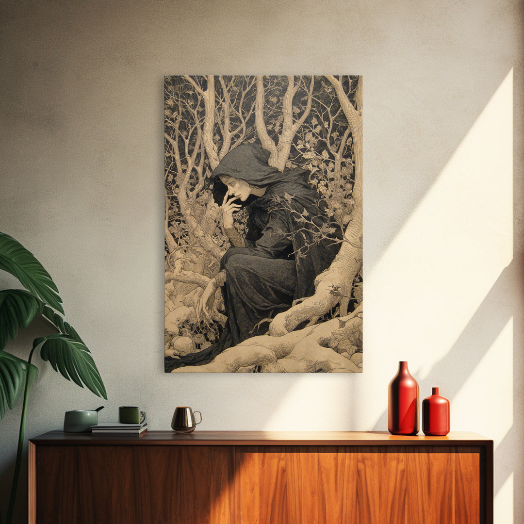 The Witch'S Forest, Symbolist Death Art, Vertical Wall Art, Gothic Horror Wall Art, Canvas Print, Halloween Wall Art