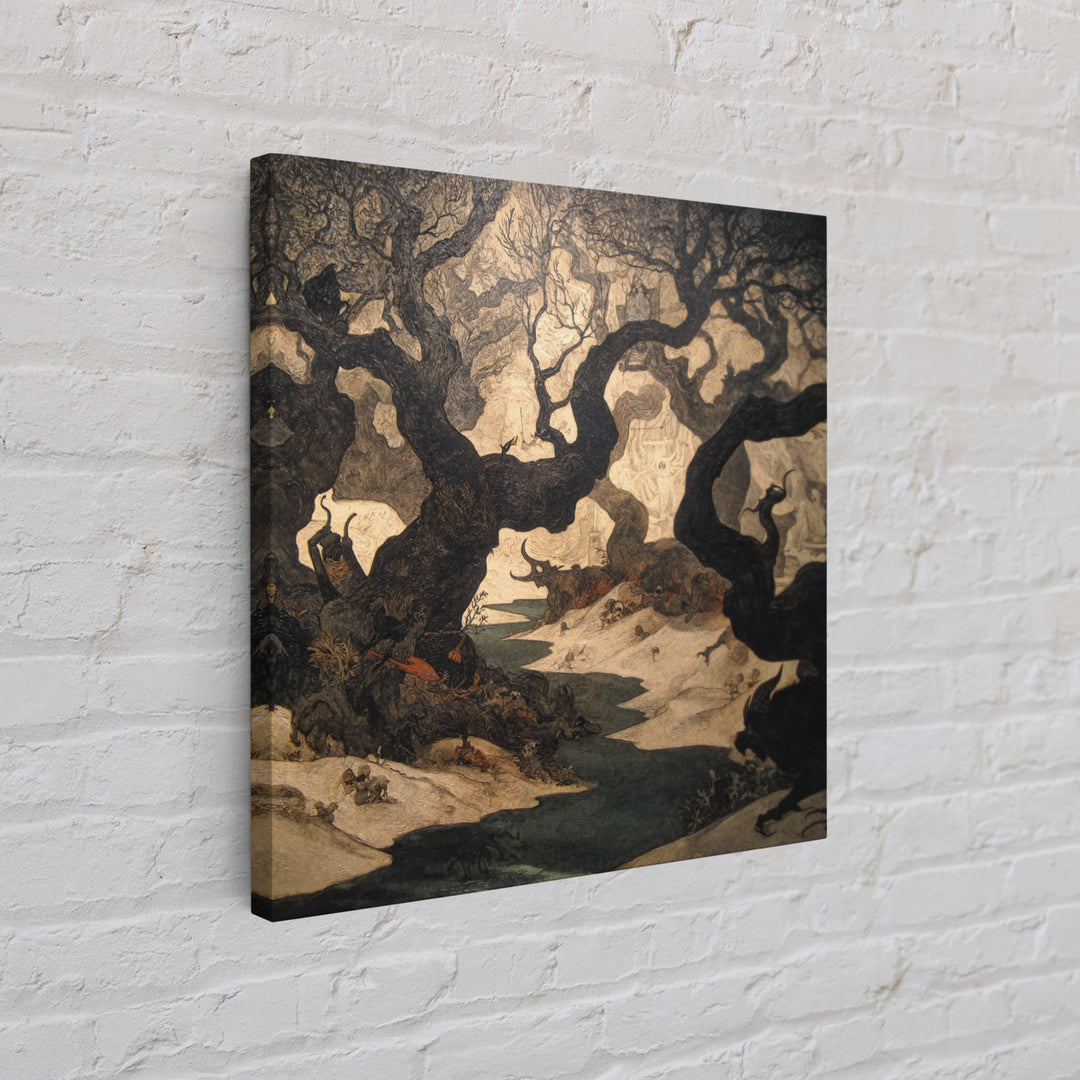 The Witch'S Forest, Dark Symbolist Art, Square Wall Art, Gothic Horror Wall Art, Framed Canvas Print, Halloween Wall Art
