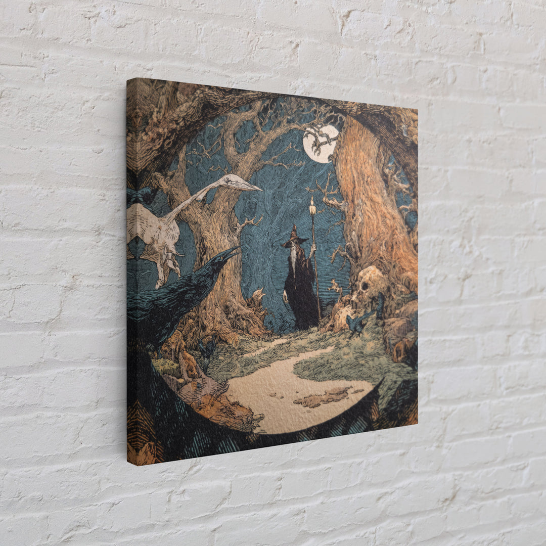 The Witch'S Forest, Symbolist Etching Art, Square Wall Art, Dark Fantasy Wall Art, Canvas Print, Halloween Wall Art, Spooky Wall Decor