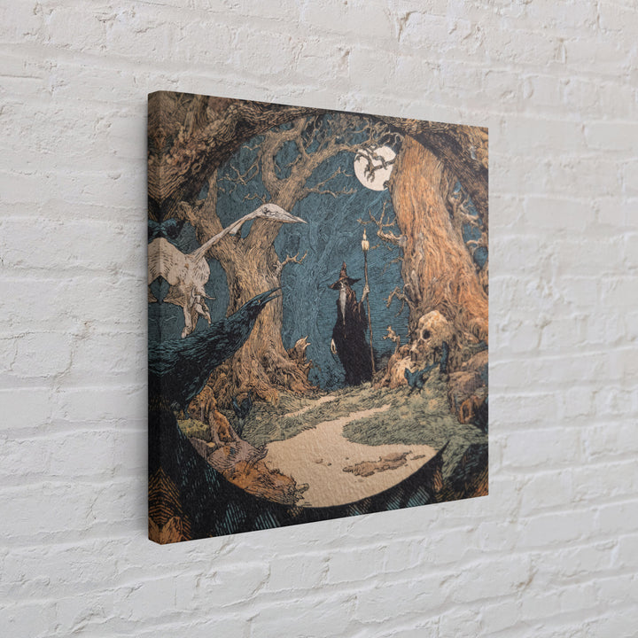 The Witch'S Forest, Symbolist Etching Art, Square Wall Art, Dark Fantasy Wall Art, Canvas Print, Halloween Wall Art, Spooky Wall Decor