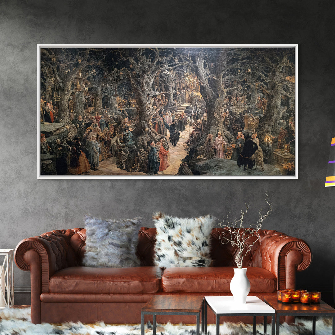 The Witch'S Forest, Grotesque Carnival Art, Wide Panoramic Art, Dark Fantasy Wall Art, Framed Canvas Print, Halloween Wall Art
