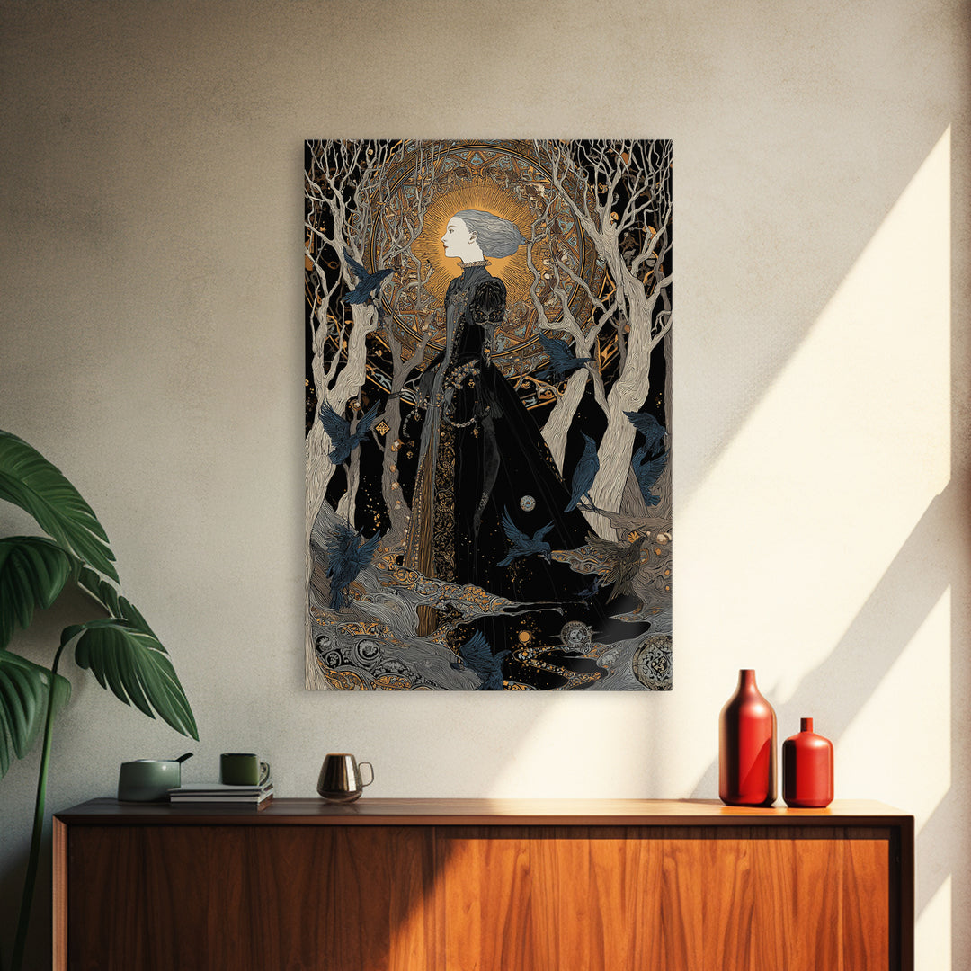 The Witch'S Forest, Stained Glass Gothic Art, Vertical Wall Art, Dark Halloween Decor, Framed Canvas Print, Halloween Wall Art