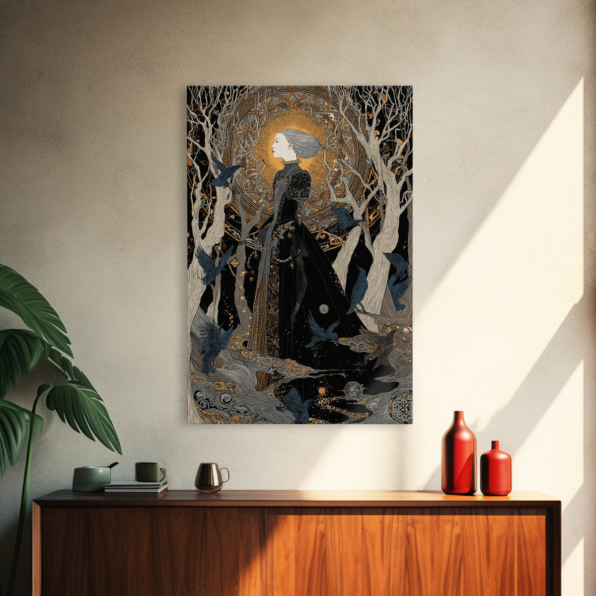 The Witch'S Forest, Stained Glass Gothic Art, Vertical Wall Art, Dark Halloween Decor, Framed Canvas Print, Halloween Wall Art