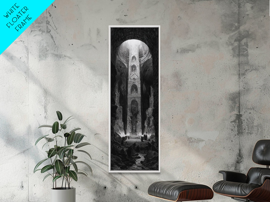 The Forgotten Crypt, Gothic Engraving Art, Tall Narrow Wall Art, Gothic Horror Wall Art, Framed Canvas Print, Halloween Wall Art