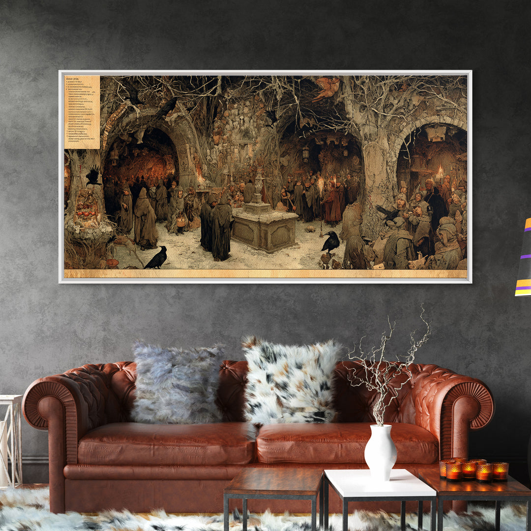 The Forgotten Crypt, Northern Renaissance Horror, Wide Panoramic Art, Gothic Horror Wall Art, Canvas Print, Halloween Wall Art