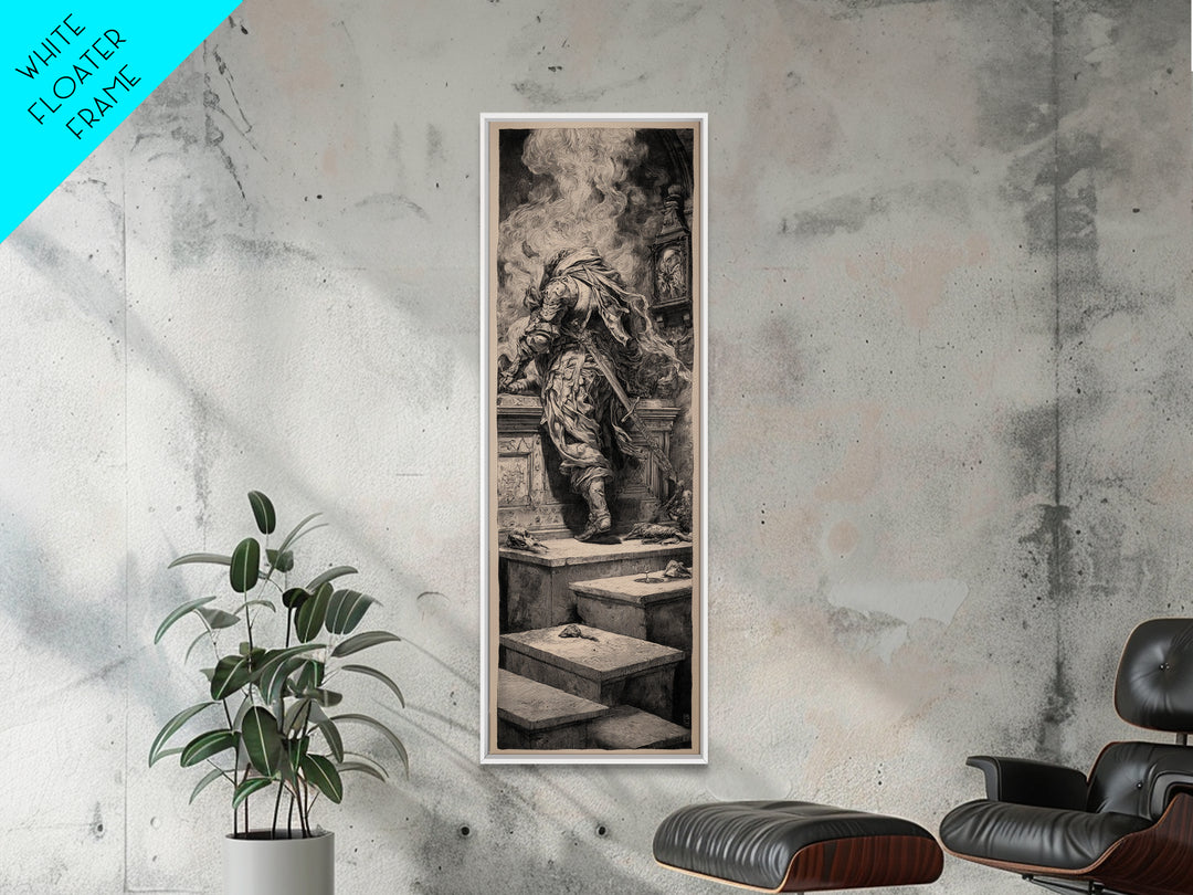 The Forgotten Crypt, Renaissance Engraving Art, Tall Narrow Wall Art, Dark Halloween Decor, Canvas Print, Halloween Wall Art