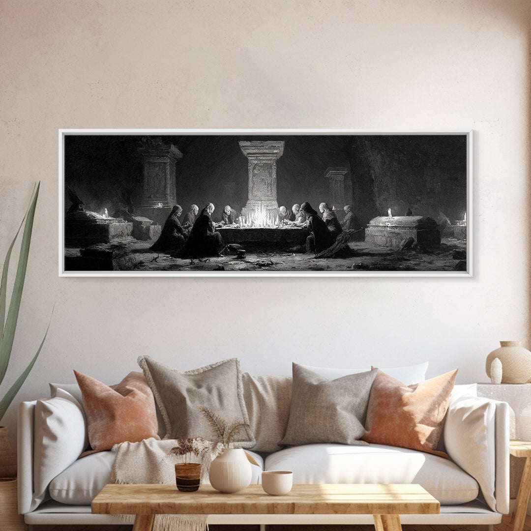 The Forgotten Crypt, Dark Romantic Horror Art, Extra Wide Wall Art, Dark Fantasy Wall Art, Canvas Print, Halloween Wall Art
