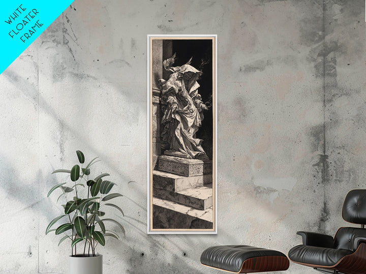 The Forgotten Crypt, Architectural Etching Art, Tall Narrow Wall Art, Dark Halloween Decor, Framed Canvas Print