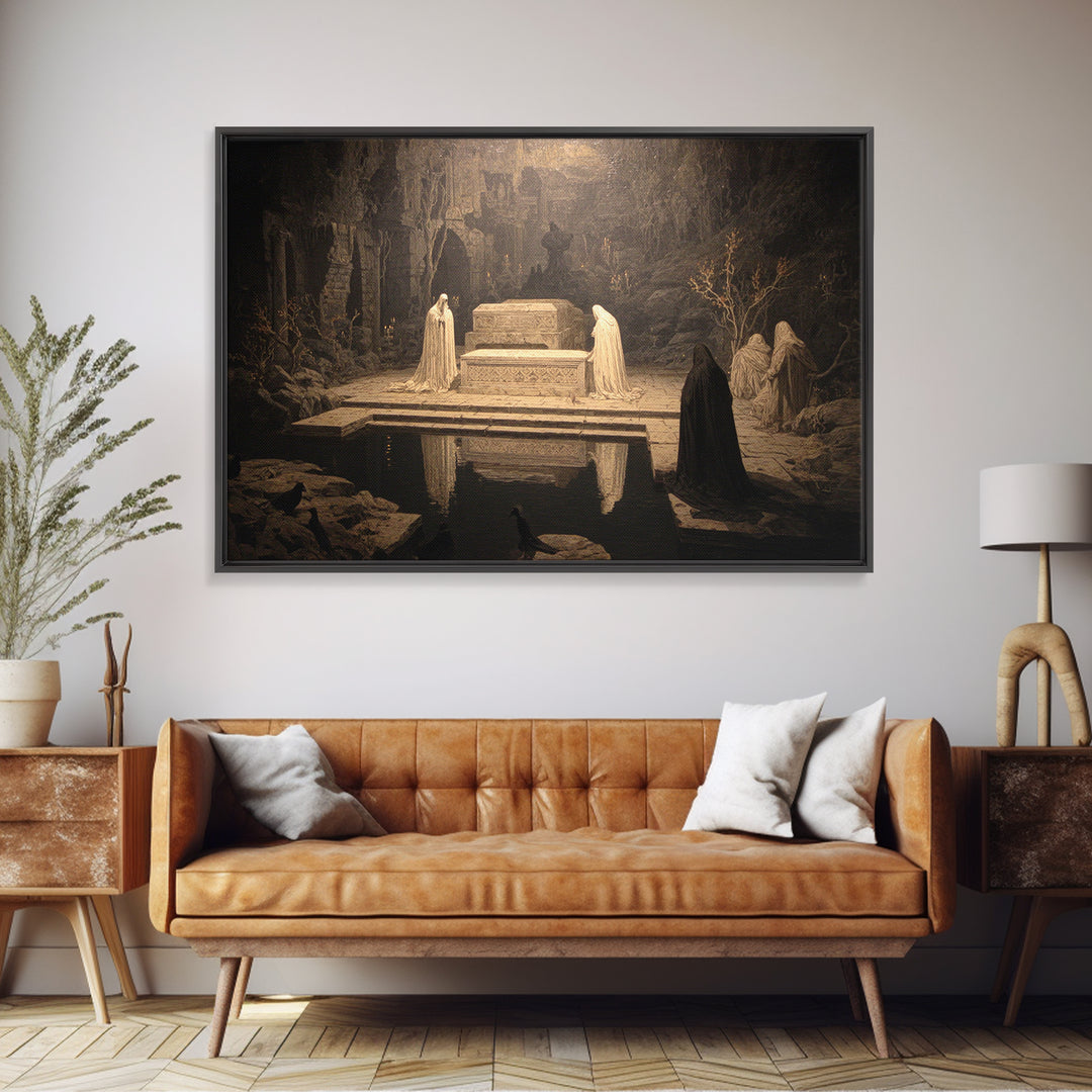 The Forgotten Crypt, Symbolist Gothic Landscape, Landscape Wall Art, Dark Halloween Decor, Canvas Print, Halloween Wall Art