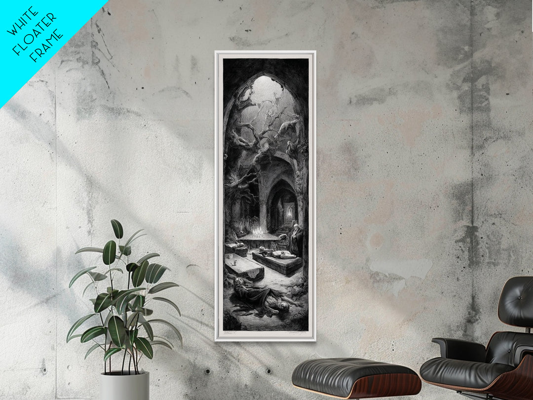 The Forgotten Crypt, Expressionist Nightmare Art, Tall Narrow Wall Art, Dark Halloween Decor, Framed Canvas Print, Halloween Wall Art