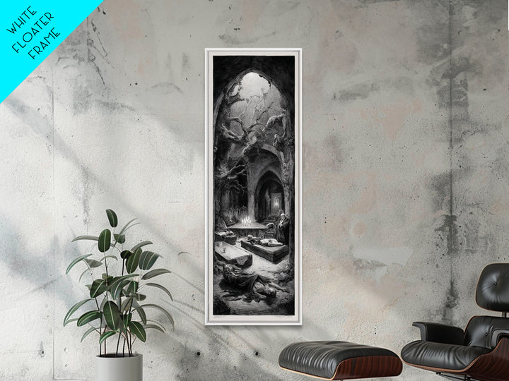The Forgotten Crypt, Expressionist Nightmare Art, Tall Narrow Wall Art, Dark Halloween Decor, Framed Canvas Print, Halloween Wall Art