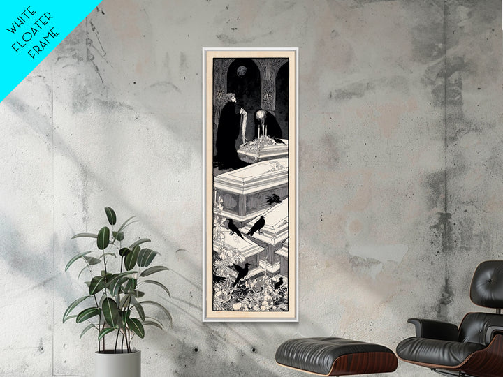 The Forgotten Crypt, Decadent Line Art, Tall Narrow Wall Art, Gothic Horror Wall Art, Framed Canvas Print, Halloween Wall Art