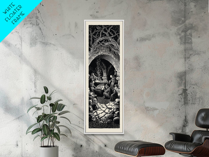 The Forgotten Crypt, Macabre Folk Print Art, Tall Narrow Wall Art, Gothic Horror Wall Art, Framed Canvas Print