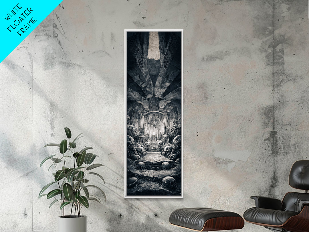 The Forgotten Crypt, Biomechanical Horror Art, Tall Narrow Wall Art, Gothic Horror Wall Art, Framed Canvas Print, Halloween Wall Art