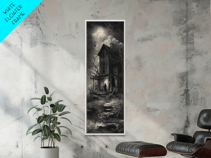 The Possessed Farmhouse, Gothic Engraving Art, Tall Narrow Wall Art, Macabre Wall Art, Canvas Print, Halloween Wall Art