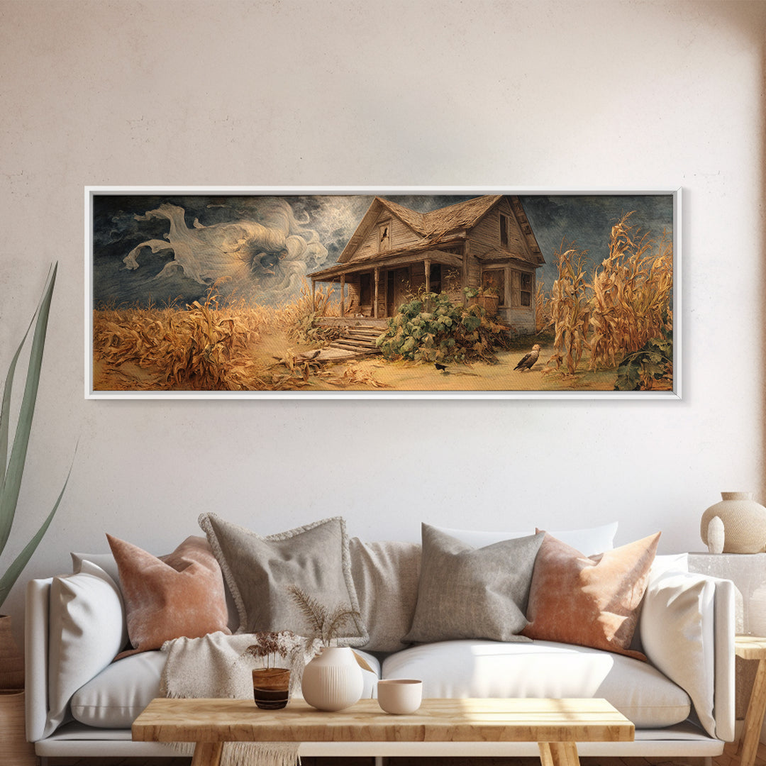 The Possessed Farmhouse, Dark Renaissance Art, Extra Wide Wall Art, Gothic Horror Wall Art, Canvas Print, Halloween Wall Art