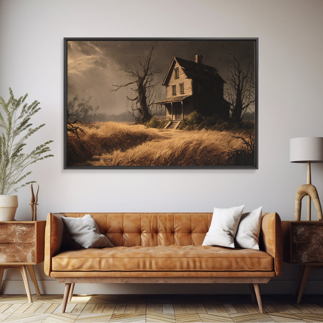 The Possessed Farmhouse, Baroque Witchcraft Art, Landscape Wall Art, Dark Halloween Decor, Canvas Print, Halloween Wall Art