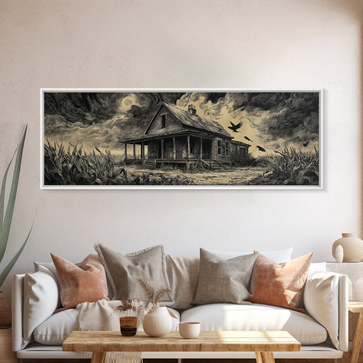The Possessed Farmhouse, Visionary Gothic Art, Extra Wide Wall Art, Dark Halloween Decor, Canvas Print, Halloween Wall Art
