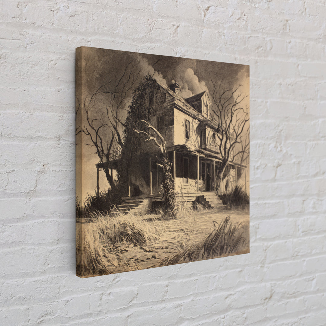 The Possessed Farmhouse, Symbolist Dream Art, Square Wall Art, Dark Halloween Decor, Canvas Print, Halloween Wall Art