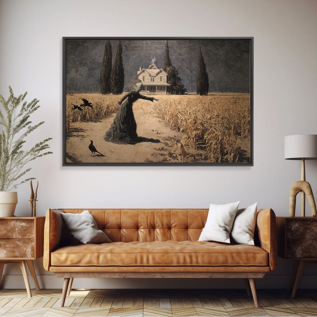 The Possessed Farmhouse, Symbolist Gothic Landscape, Landscape Wall Art, Gothic Horror Wall Art, Framed Canvas Print, Halloween Wall Art