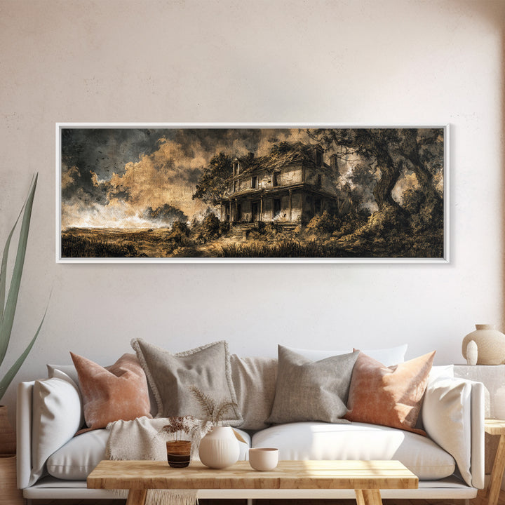 The Possessed Farmhouse, Ornate Symbolist Art, Extra Wide Wall Art, Dark Halloween Decor, Canvas Print, Halloween Wall Art