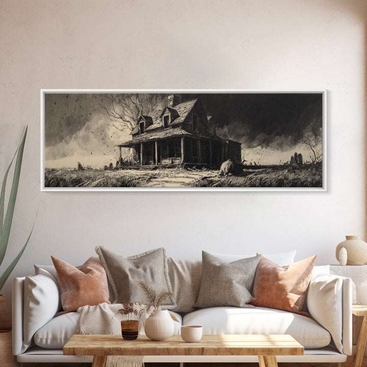 The Possessed Farmhouse, Decadent Gothic Art, Extra Wide Wall Art, Dark Halloween Decor, Framed Canvas Print, Halloween Wall Art